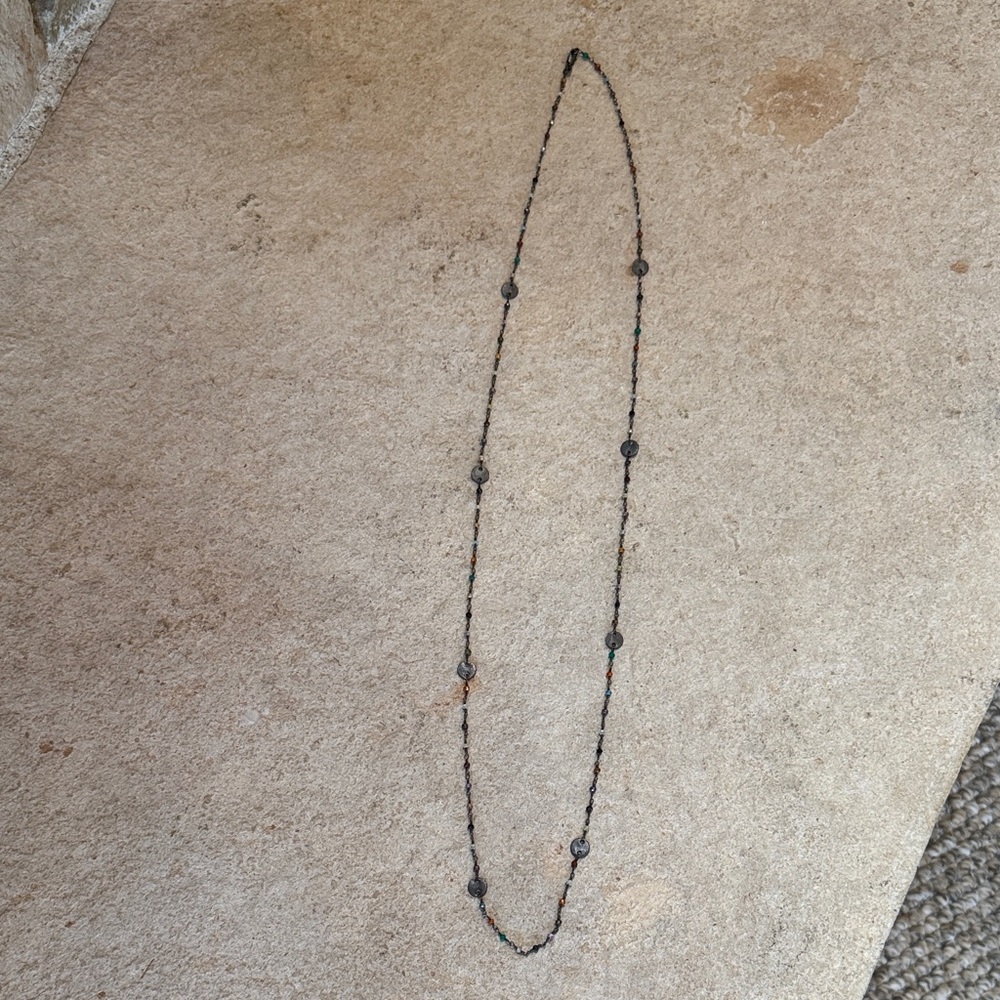 Delicate Beaded Long Necklace with Subtle Multicolor Accents-good condition